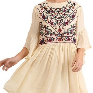 Floral boho Mexican embroidered dress